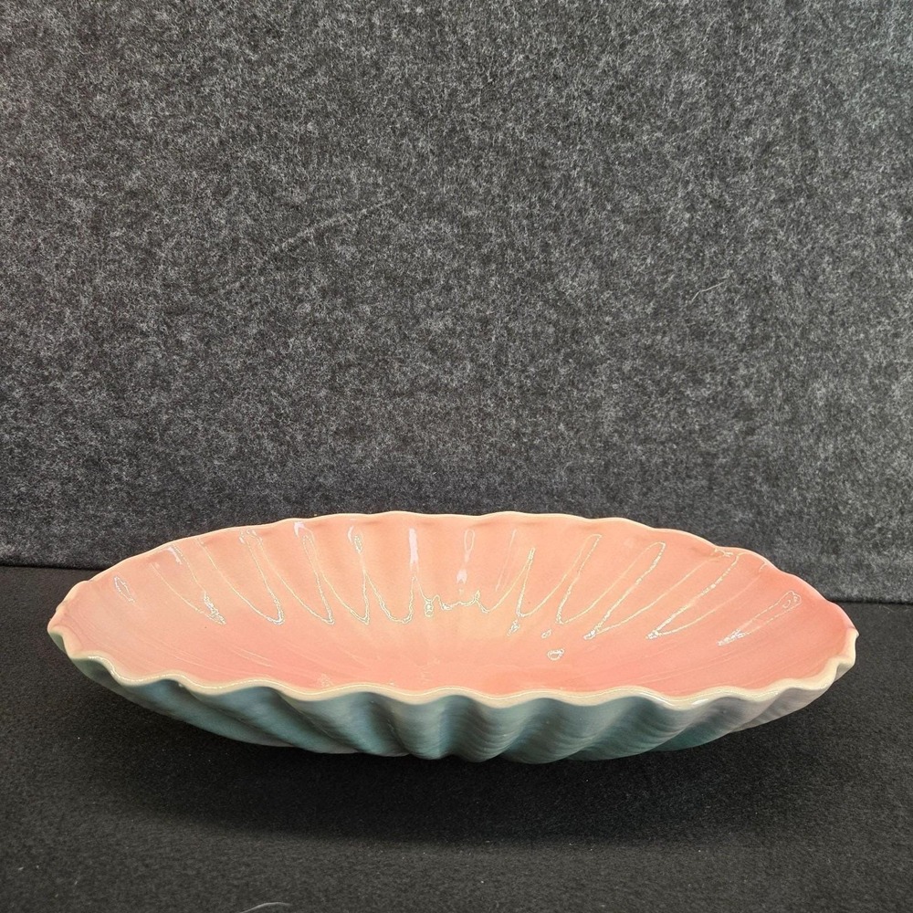 Vtg MCM Studio Pottery Shell Coastal Beach Pink Green Art Deco